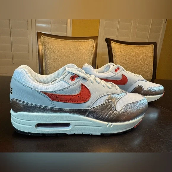 New Nike Air Max 1 Premium White Silver Sneaker Shoes Size US 10 - Picture 3 of 14